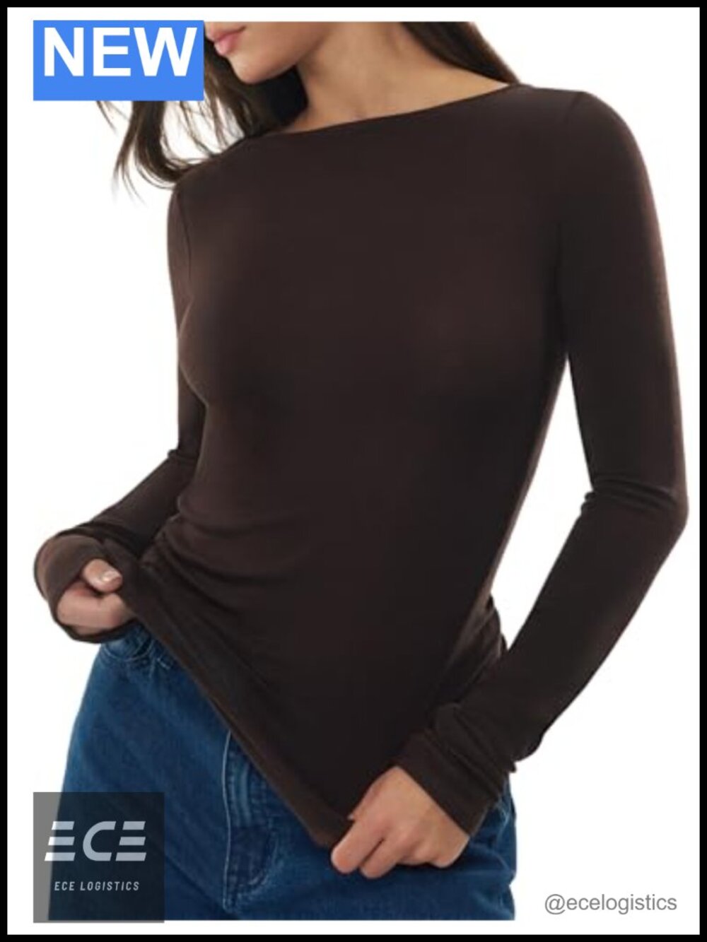 Merino Wool Blend Long Sleeve Boat Neck Fitted Basic Tee